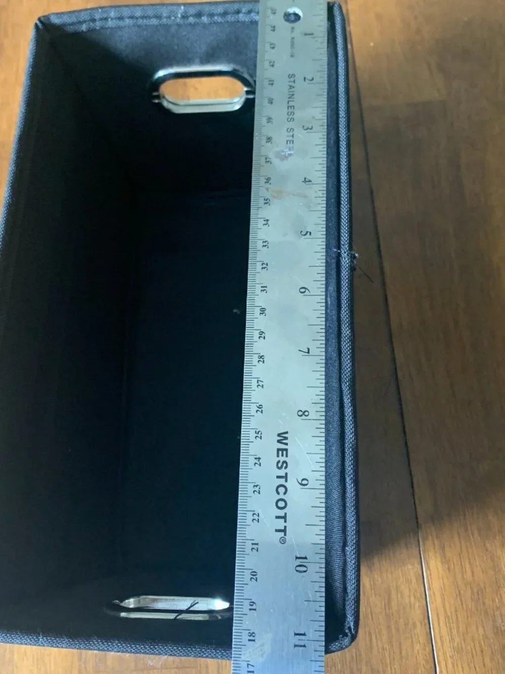 Black Fabric Storage Bin Organizer Box Silver Metal Handles